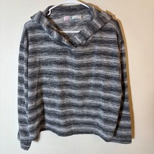 FP Beach Free People Striped Hooded Pullover Black Gray Size Large‎